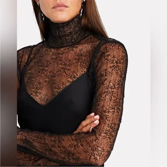 Jonathan  Simkhai Hali Black Lace Turtleneck Top, XS - Picture 2 of 11